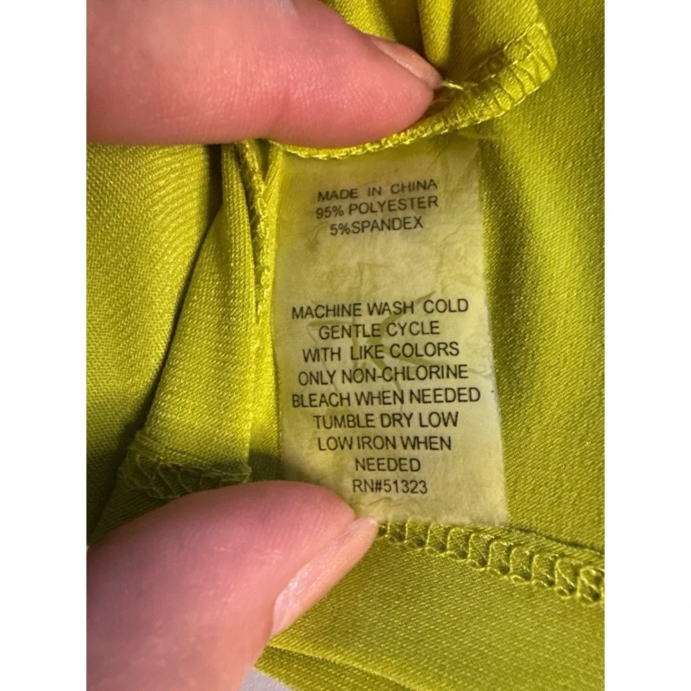 Chaus Women's Chartreuse Sleeveless Blouse Draped Neck Gold Shoulder Detail Sz S
